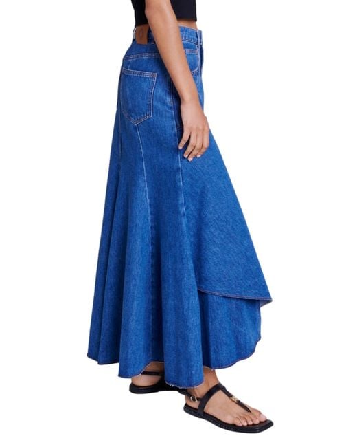 Maje Blue Jondulys Layered Denim Maxi Skirt