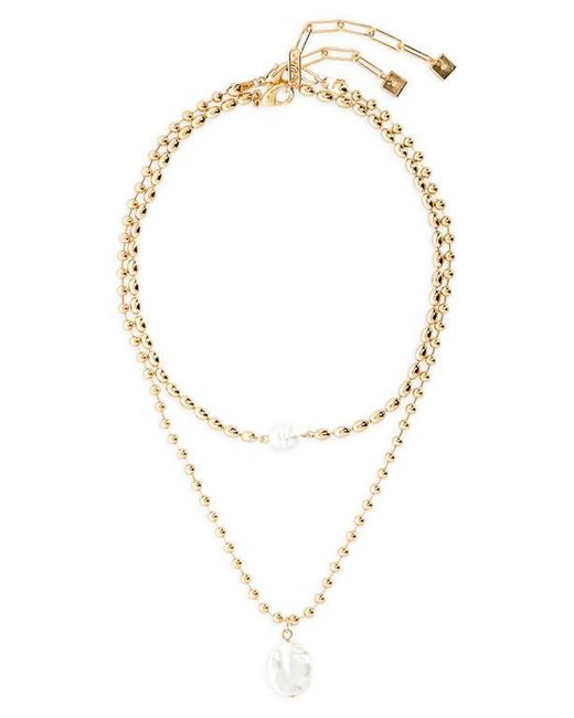 Open Edit Metallic Set Of 2 Cultured Pearl Ball Chain Necklaces