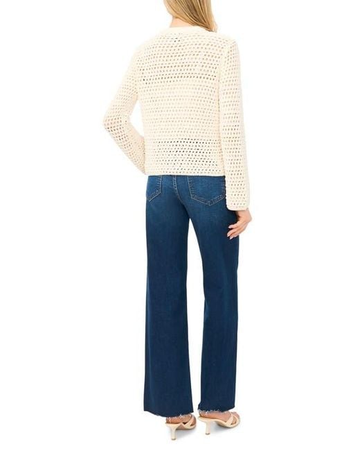 Halogen® Blue Open Stitch Button Front Cardigan
