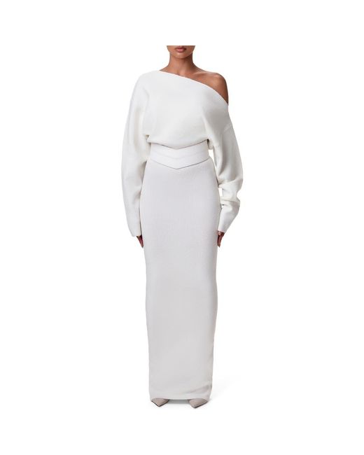 Naked Wardrobe Gray One-Shoulder Long Sleeve Maxi Sweater Dress