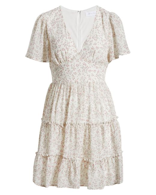 All In Favor Floral Print Tiered Minidress In White/pink Ditsy Rose At Nordstrom, Size X-small