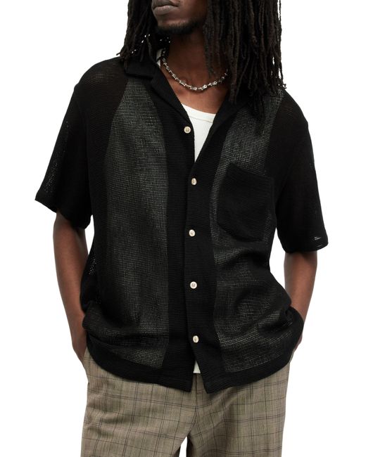 AllSaints Black Sortie Mesh Button-up Shirt for men