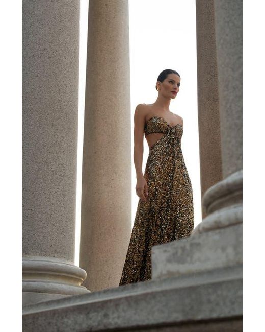 BCBGMAXAZRIA Metallic Sequin Strapless Gown