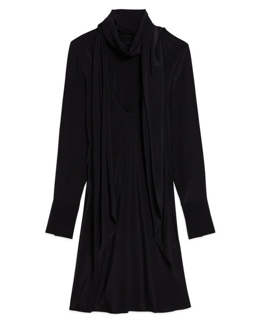 Helmut Lang Black Scarf Neck Long Sleeve Silk Dress