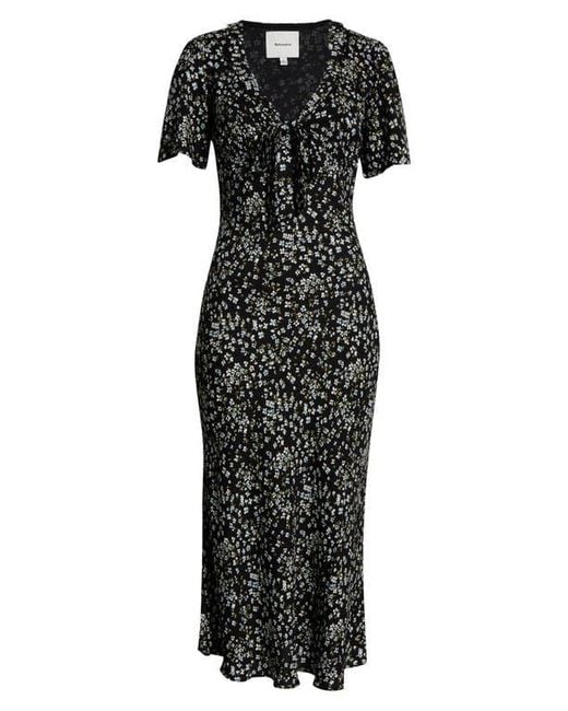 Reformation Black Tyra Floral Short Sleeve Midi Dress