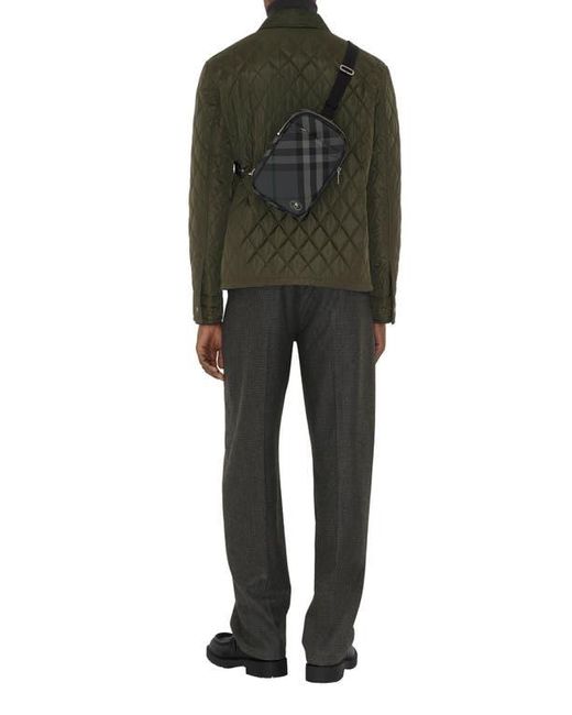 Burberry Black Grid Check Woven Sling Bag for men