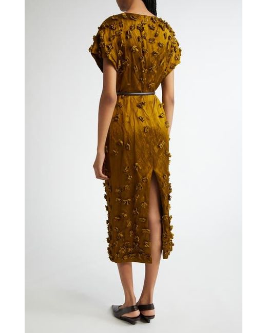 Michael Kors Floral Pleated Satin Dress in Yellow | Lyst