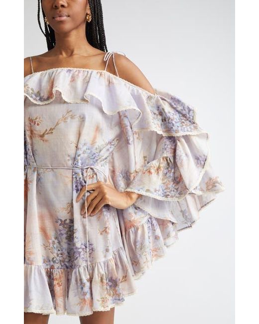 Zimmermann Gray Cascadian Floral Print Ruffle Minidress