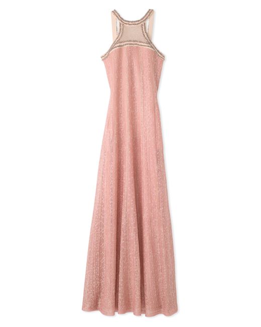 St. John Pink Eyelash Fringe Sleeveless Textured Knit Gown