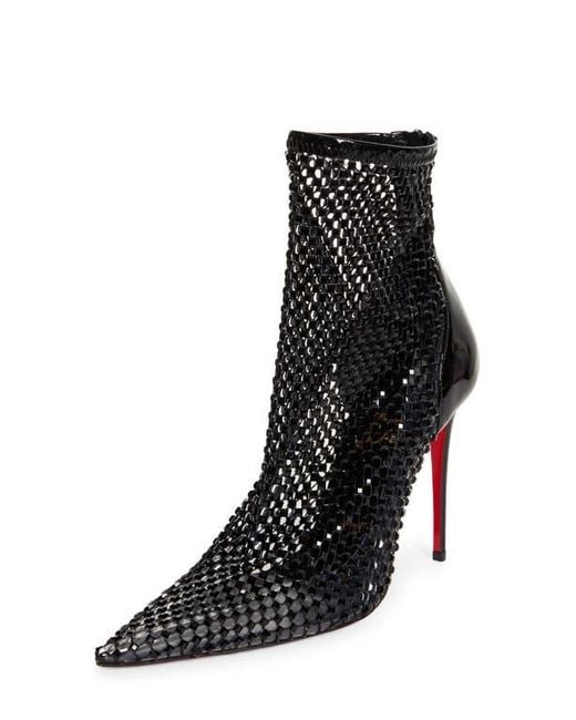 Christian Louboutin Black Kate Crystal Mesh & Patent Leather Bootie