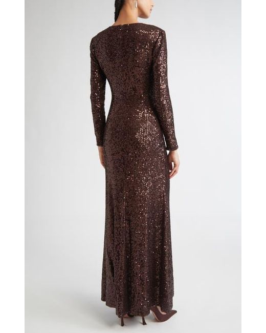 St. John Brown Long Sleeve Sequin Stretch Knit Gown