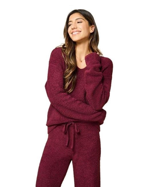 Softies Red Solid Marshmallow V-Neck Lounge Set