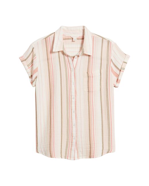 Caslon White Caslon(r) Stripe Cotton Gauze Button-up Shirt