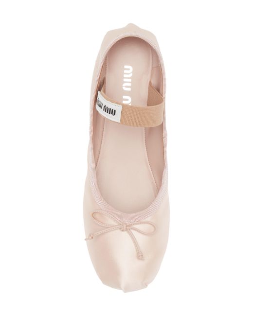 Miu Miu Pink Logo Strap Ballet Flat