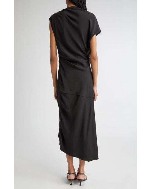 Proenza Schouler Black Hallie Hammered Viscose Asymmetric Hem Dress