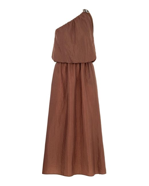 Nocturne Brown One Shoulder Dress With Accessory Detail