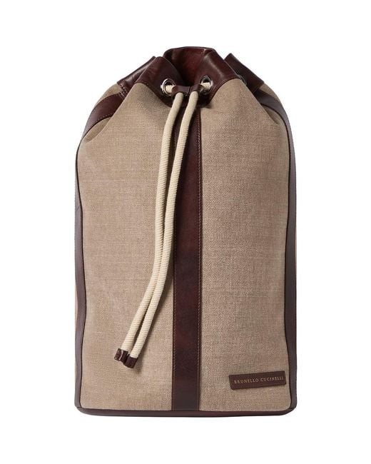 Brunello Cucinelli Brown Water-Resistant Drawstring Backpack for men