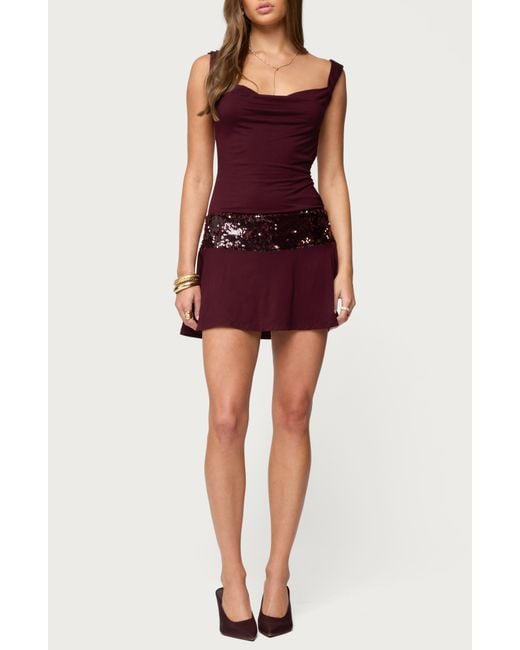 Edikted Red Sequin Trim Backless Minidress