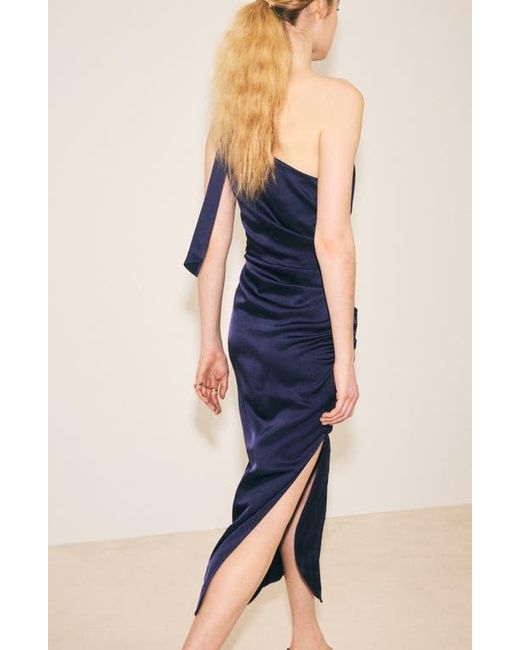 mango one shoulder blue dress Mango Asymmetrical One-Shoulder Midi Dress In Blue - 50% Off