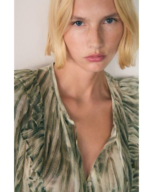 Mango Green Ruffle Semisheer Top