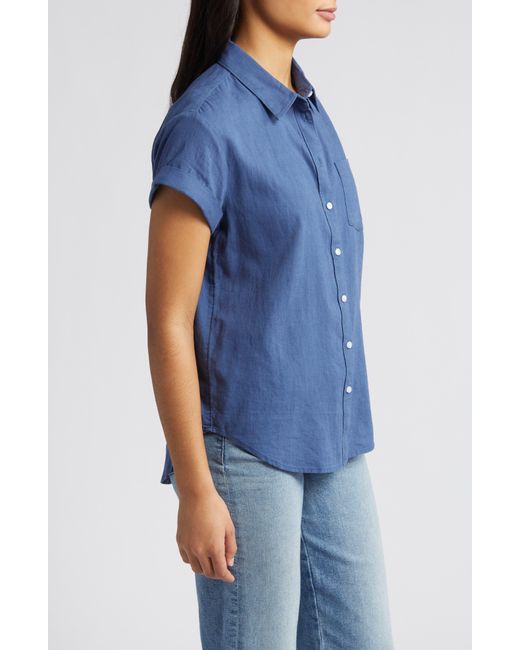 Caslon Blue Caslon(r) Linen Blend Camp Shirt