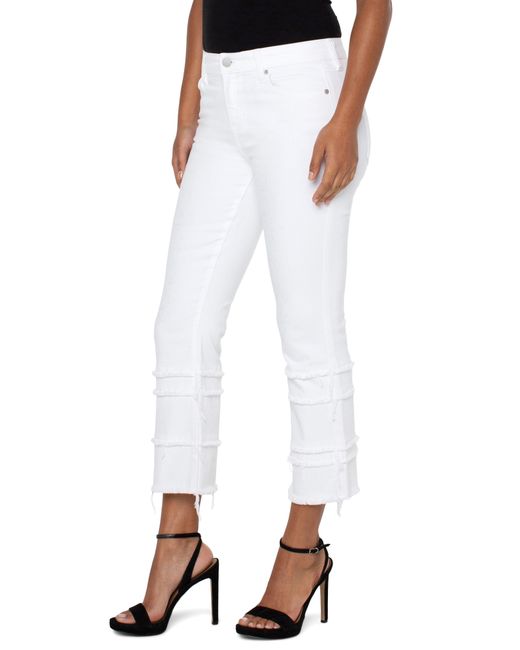 Liverpool Los Angeles White Hannah Frayed Tiered Crop Flare Jeans