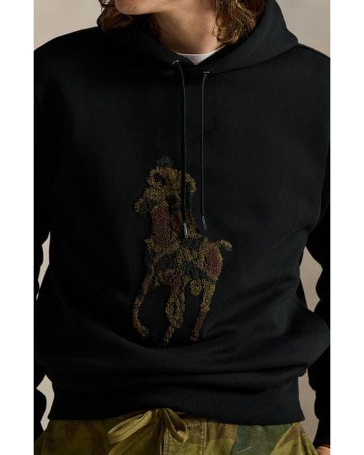 Polo Ralph Lauren Black Camo Big Pony Appliqué Double-Knit Hoodie for men