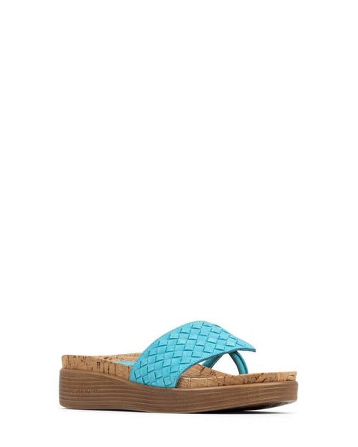 Donald J Pliner Blue Fifi Platform Wedge Flip Flop
