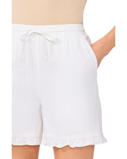 Cece White Ruffle Hem Drawstring Shorts