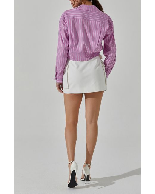 Astr Purple Pinstripe Cotton Crop Button-up Shirt