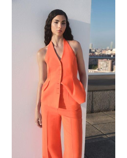 Mango Red Pleated Straight Leg Pants