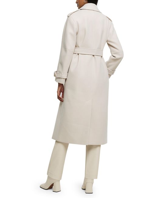 River Island Natural Relaxed Fit Belted Longline Trench Coat