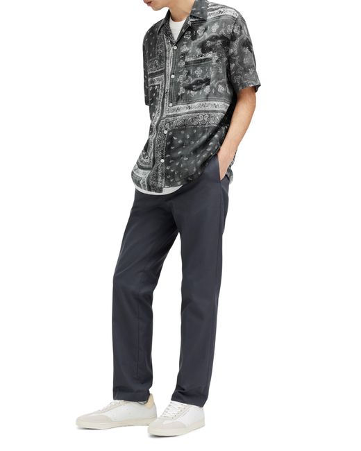 AllSaints Gray Tijuana Bandana Print Short Sleeve Cotton Button-up Shirt for men