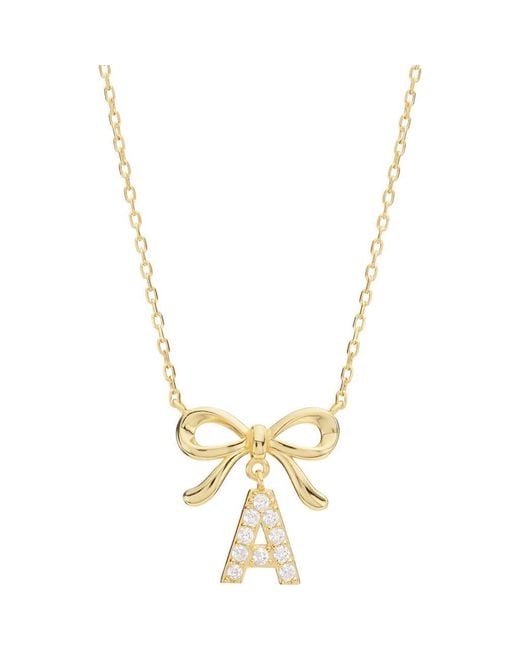 ATHRA LUXE Metallic Cubic Zirconia Bow Initial Pendant Necklace