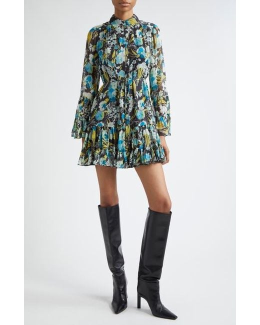 Cinq À Sept Green Lyra Tossed Floral Long Sleeve Minidress