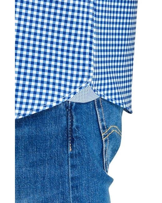 Con.struct Blue Slim Fit Mini Check Recycled 4-Way Stretch Performance Short Sleeve Shirt for men