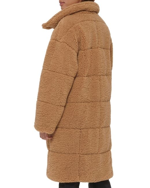 Levi's Quilted Fleece Long Teddy Coat in Brown | Lyst