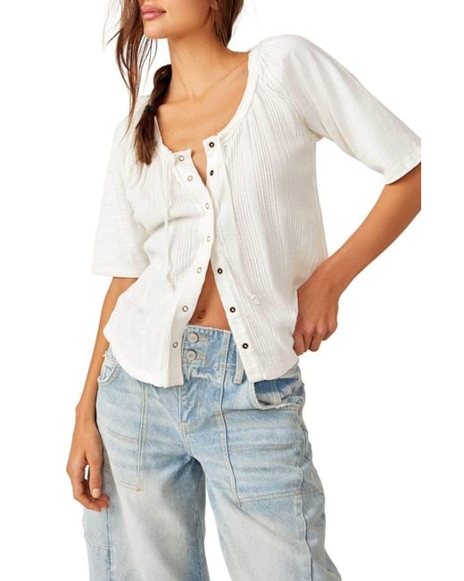 Free People White Daisy Snap-up Top