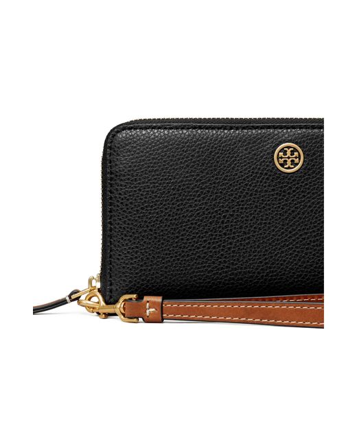 Tory Burch Black Robinson Pebble Leather Zip Around Continental Wallet