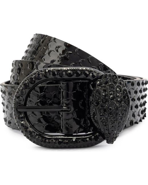 Kurt Geiger Black Leather Belt with Multicolor Crystal Eagle Buckle Eagle Belt Reversible Leather Belt | Kurt Geiger main image 4
