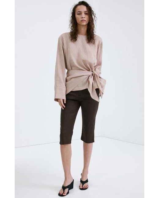 Mango Black Stretch Linen & Cotton Capri Pants