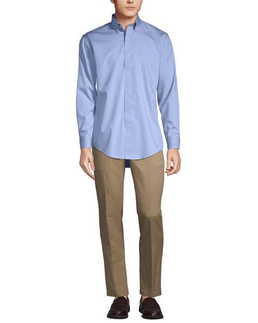 Lands' End Blue School Uniform Tailored Fit No Iron Solid Supima Cotton Pinpoint Buttondown Collar Dress Shirt for men