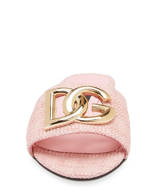Dolce & Gabbana Pink Dg Logo Raffia Slide Sandal
