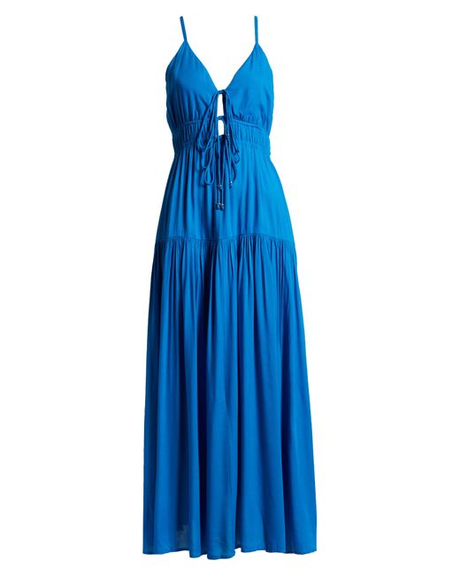 Elan Blue Tie Front Cover-up Maxi Dress