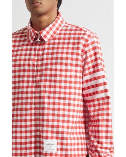 Thom Browne Red Gingham Cotton Zip Front Shirt Jacket for men