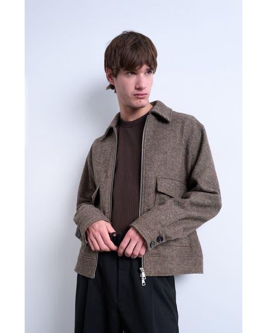 Topman Brown Herringbone Short Jacket for men