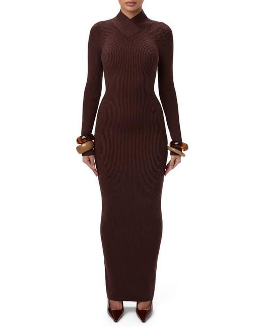 Naked Wardrobe Purple Rib Long Sleeve Body-Con Sweater Dress