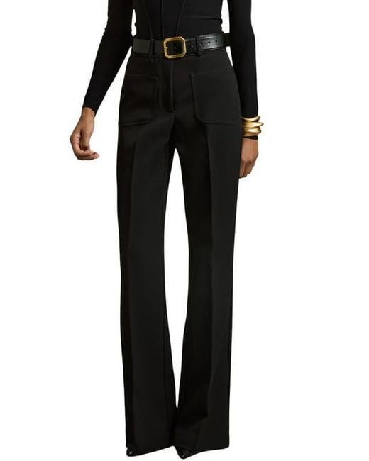 Reiss Black Priya Patch Pocket High Waist Flare Pants