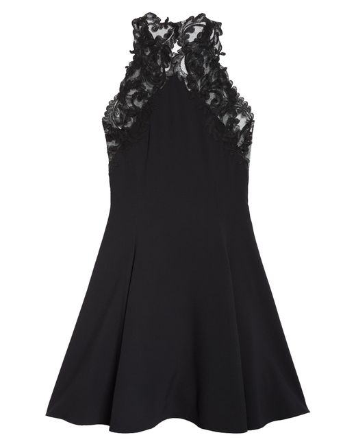 Versace Black Barocco Lace Halter Neck Open Back Satin Cocktail Minidress