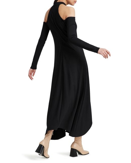 MARCELLA Black Kalene Cold Shoulder Long Sleeve High-low Maxi Dress